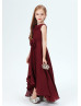 Cowl Neck Burgundy Chiffon Latest Junior Bridesmaid Dress